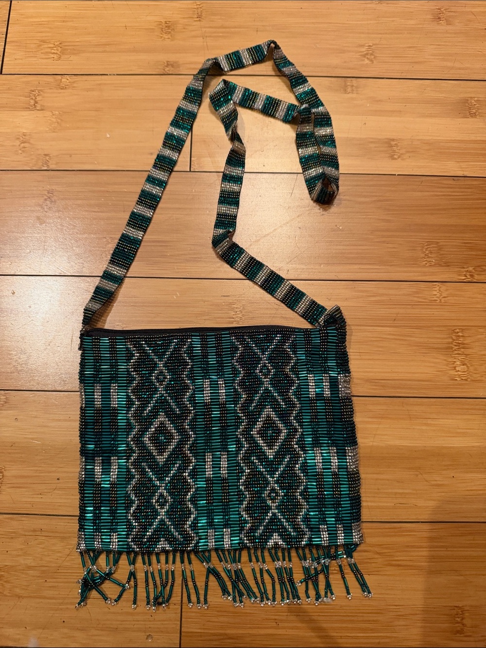 Handwoven Teal Beaded Crossbody Bag gorgeous